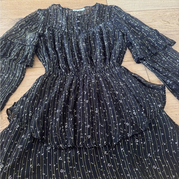 Tularosa Black Gold Metallic Pinstripe Tiered Ruffle Mini Dress XS Boho (598) - Picture 12 of 12